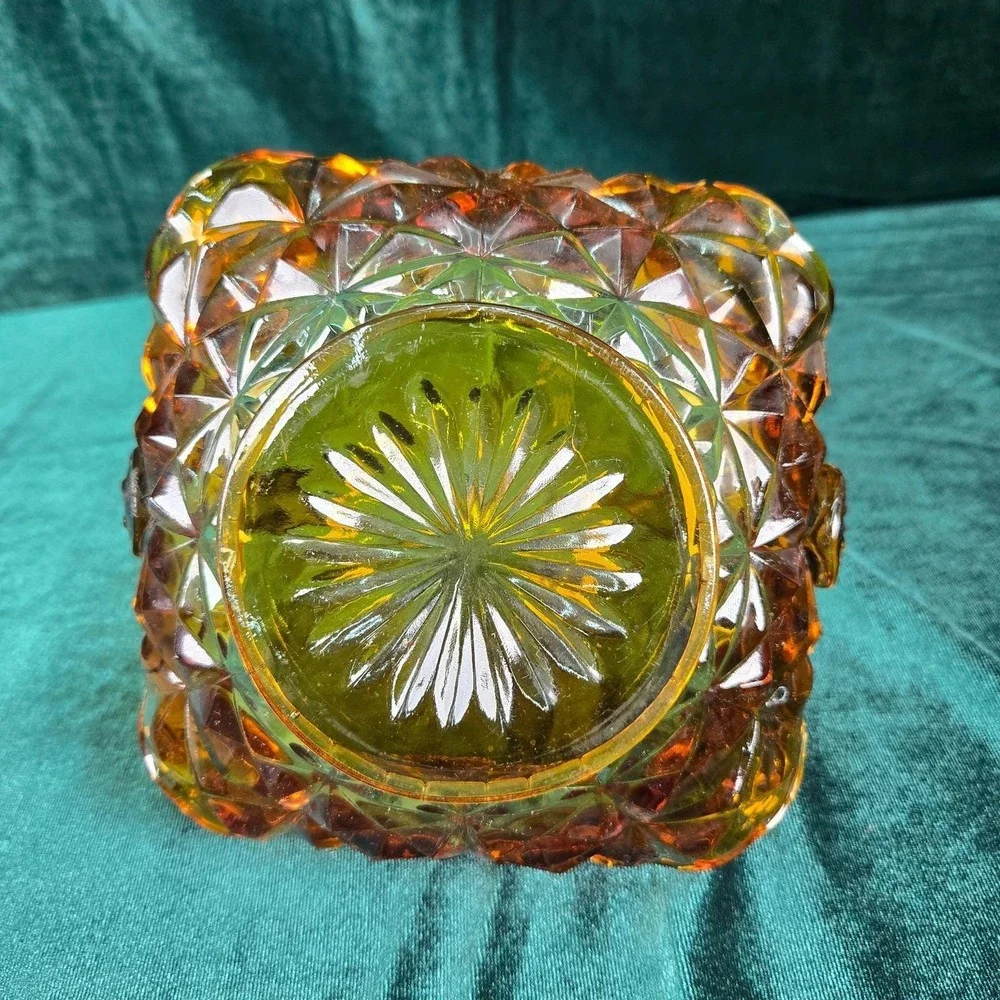 Indiana Glass Monticello Pattern Yellow Mist‎ Amber Handled Basket 6